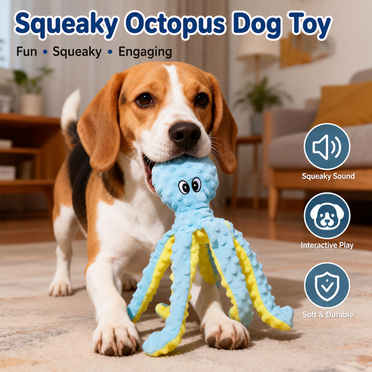 Octopus Plush Dog Toy – Soft, Squeaky & Bite-Resistant