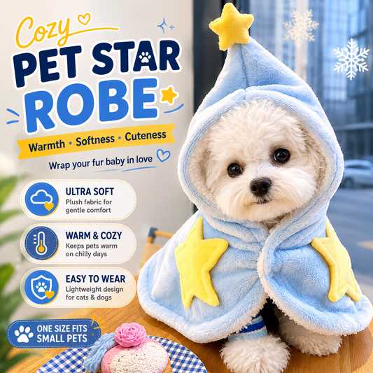 Soft Sherpa Hooded Pet Cape with Star Design – Warm Winter Cloak for Cats & Small Dogs