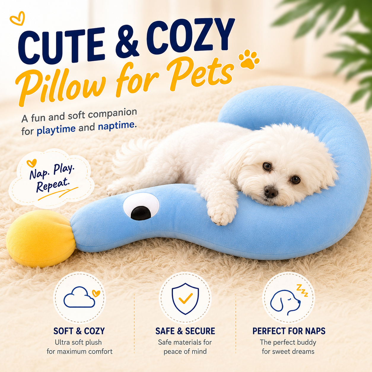 Calming Plush Pet Neck Pillow – Soft U-Shaped Support Cushion for Cats & Dogs