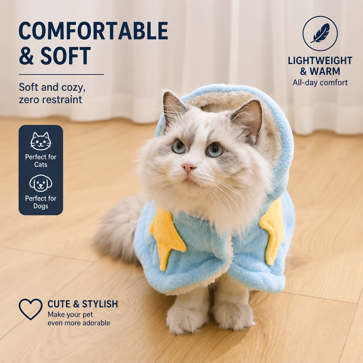 Soft Sherpa Hooded Pet Cape with Star Design – Warm Winter Cloak for Cats & Small Dogs