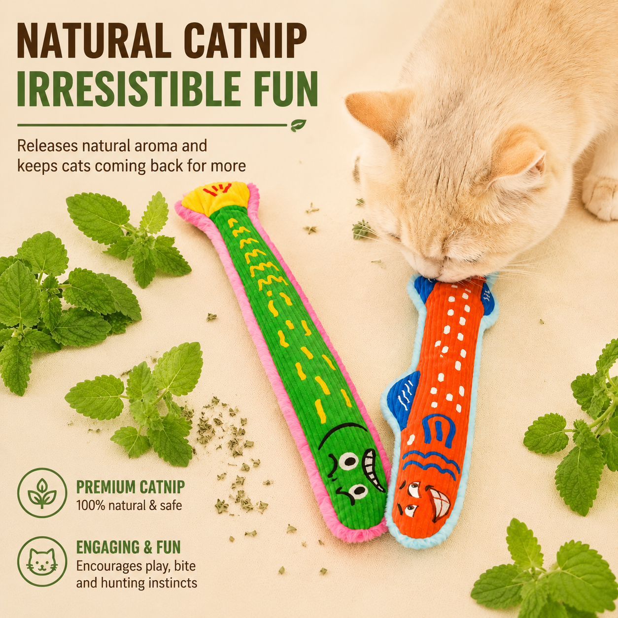 Interactive Catnip Kicker Toy for Cats – Long Plush Cat Toy for Biting, Wrestling & Play, Durable Stress Relief Cat Toy (49–50cm)