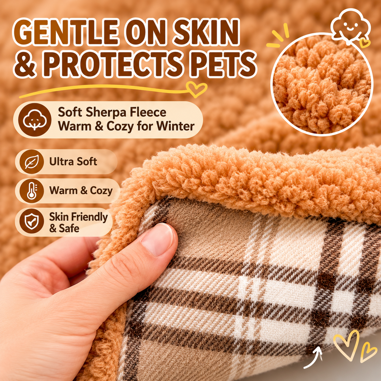 Bear Ear Plaid Pet Cape – Soft Sherpa Fleece Hooded Cloak for Small Dogs & Cats | Cozy Autumn & Winter Outfit
