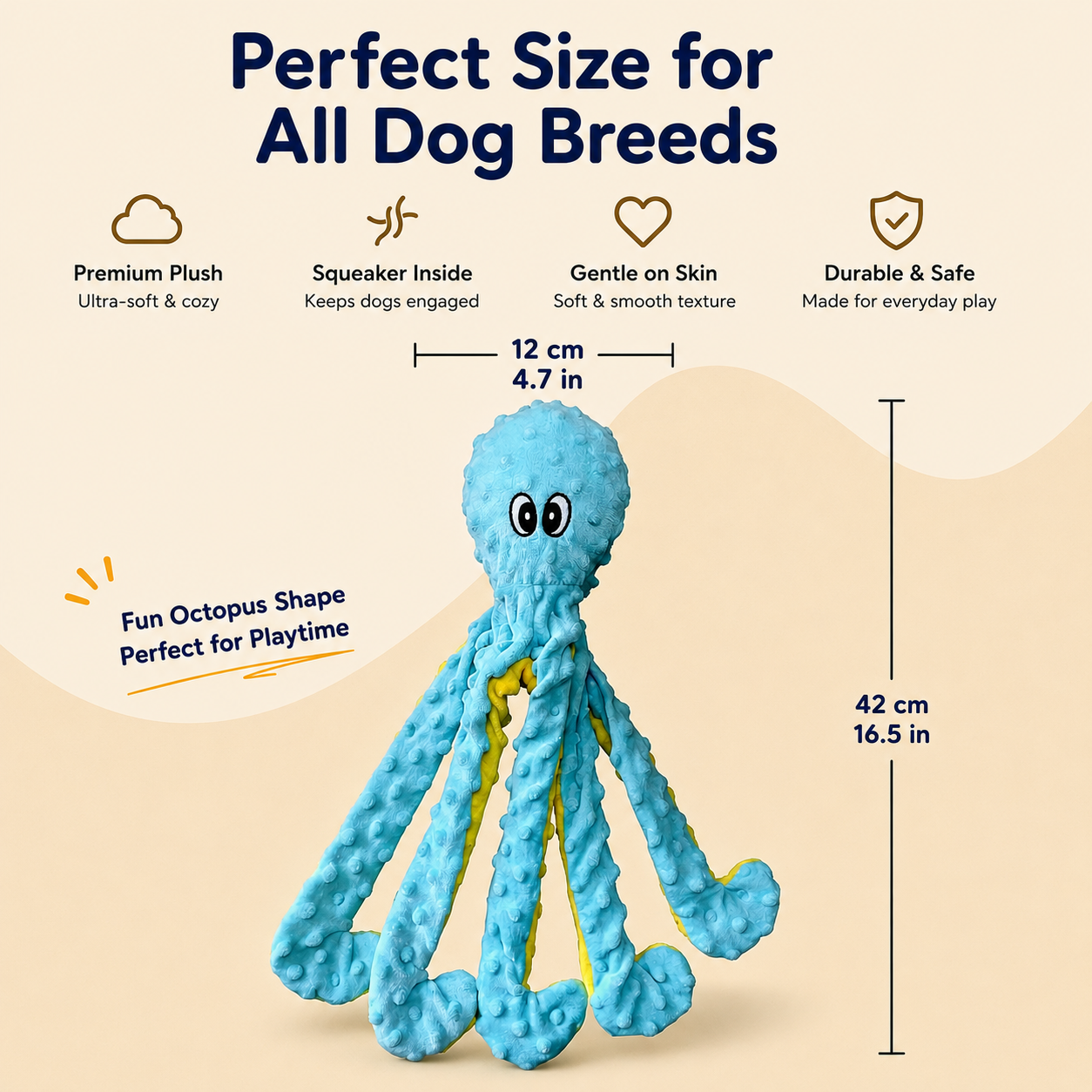 Octopus Plush Dog Toy – Soft, Squeaky & Bite-Resistant