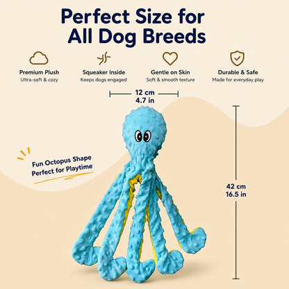 Octopus Plush Dog Toy – Soft, Squeaky & Bite-Resistant