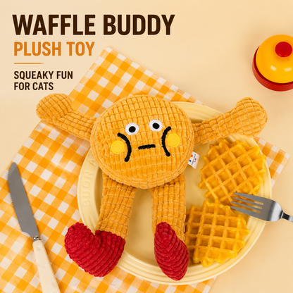 Waffle Cat Plush Toy – Interactive Catnip & Crinkle Squeaky Toy for Cats | Soft Chew & Self-Play Pet Toy