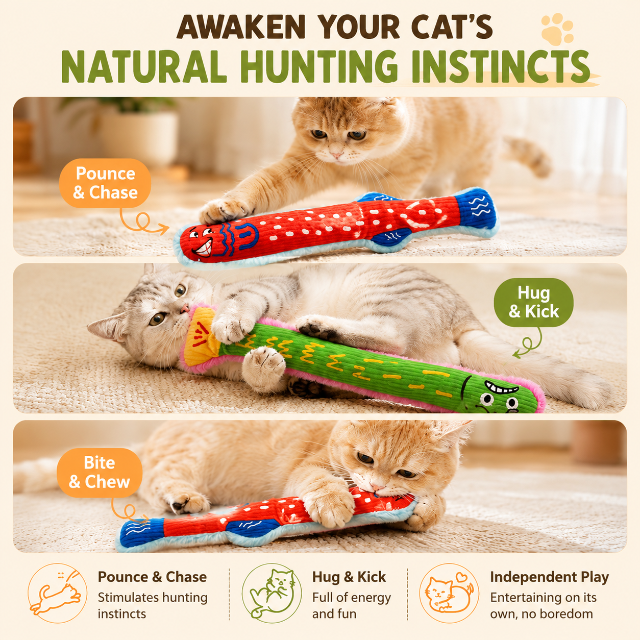 Interactive Catnip Kicker Toy for Cats – Long Plush Cat Toy for Biting, Wrestling & Play, Durable Stress Relief Cat Toy (49–50cm)