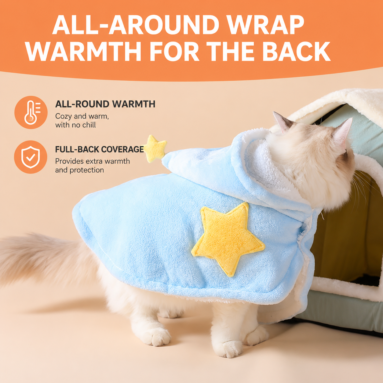 Soft Sherpa Hooded Pet Cape with Star Design – Warm Winter Cloak for Cats & Small Dogs