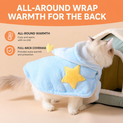 Soft Sherpa Hooded Pet Cape with Star Design – Warm Winter Cloak for Cats & Small Dogs