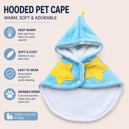 Soft Sherpa Hooded Pet Cape with Star Design – Warm Winter Cloak for Cats & Small Dogs