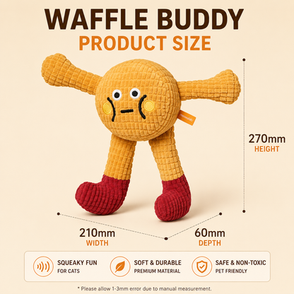 Waffle Cat Plush Toy – Interactive Catnip & Crinkle Squeaky Toy for Cats | Soft Chew & Self-Play Pet Toy