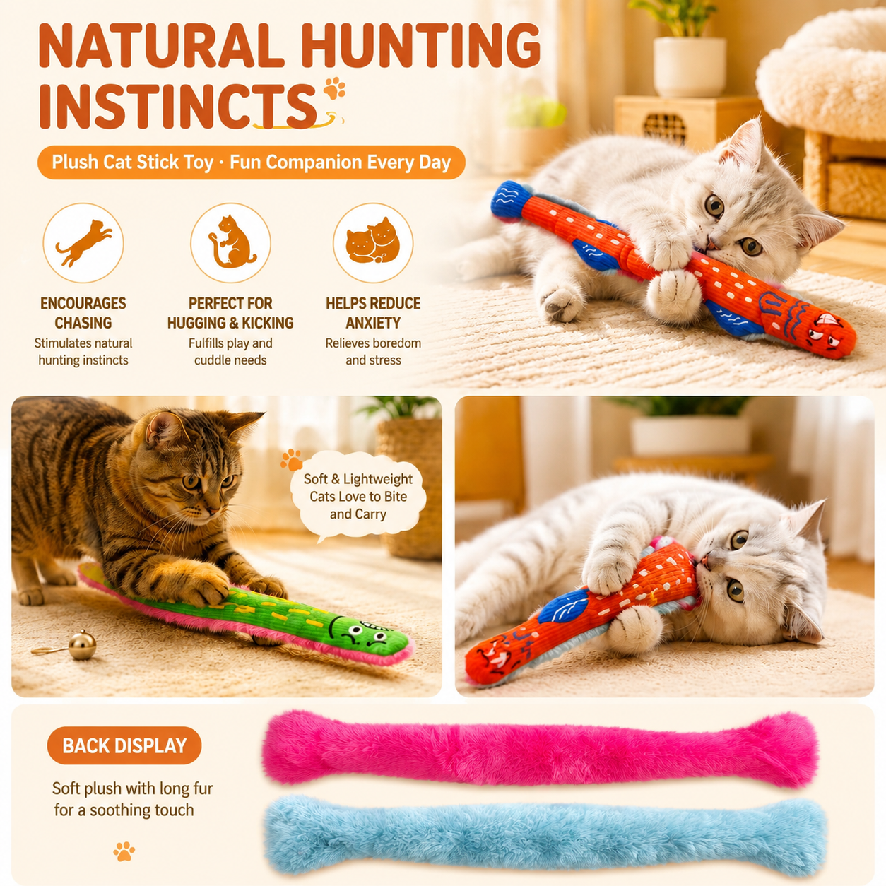 Interactive Catnip Kicker Toy for Cats – Long Plush Cat Toy for Biting, Wrestling & Play, Durable Stress Relief Cat Toy (49–50cm)